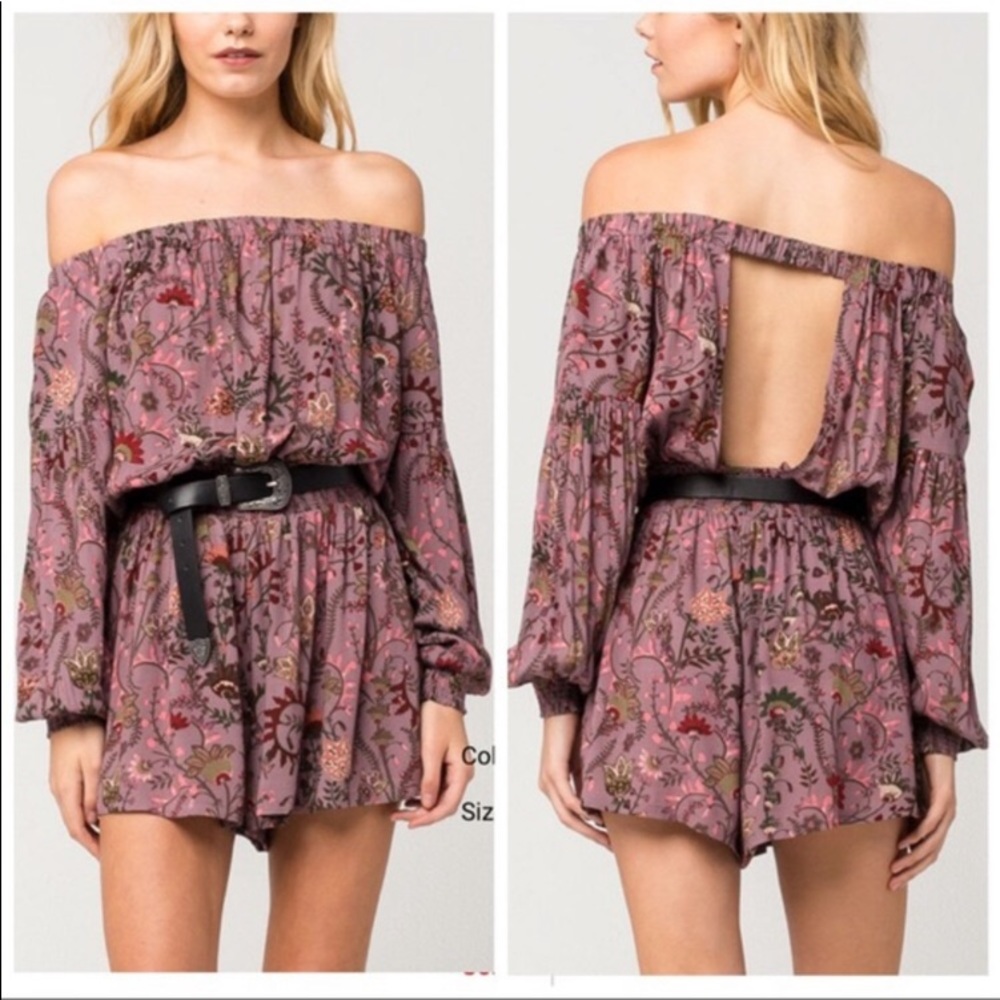 FREE PEOPLE Pretty & Free Romper MAUVE FLORAL Small off Shoulder Playsuit